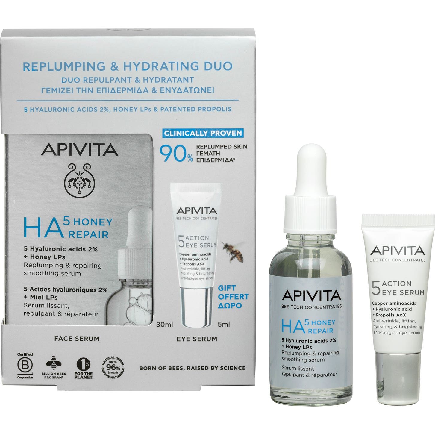 Apivita Sérum Réparateur HA5 Miel 30 ml + 5 Action Sérum Contour des Yeux 5 ml