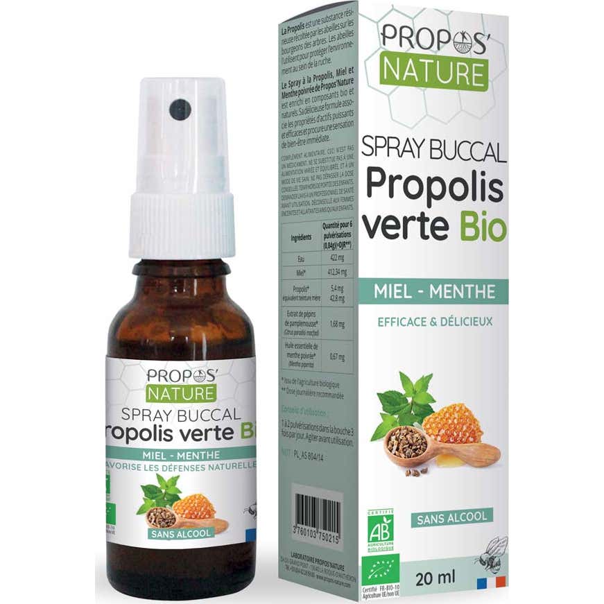 Propos'Nature Spray Buccal Propolis Verte Miel Menthe Bio 20 ml