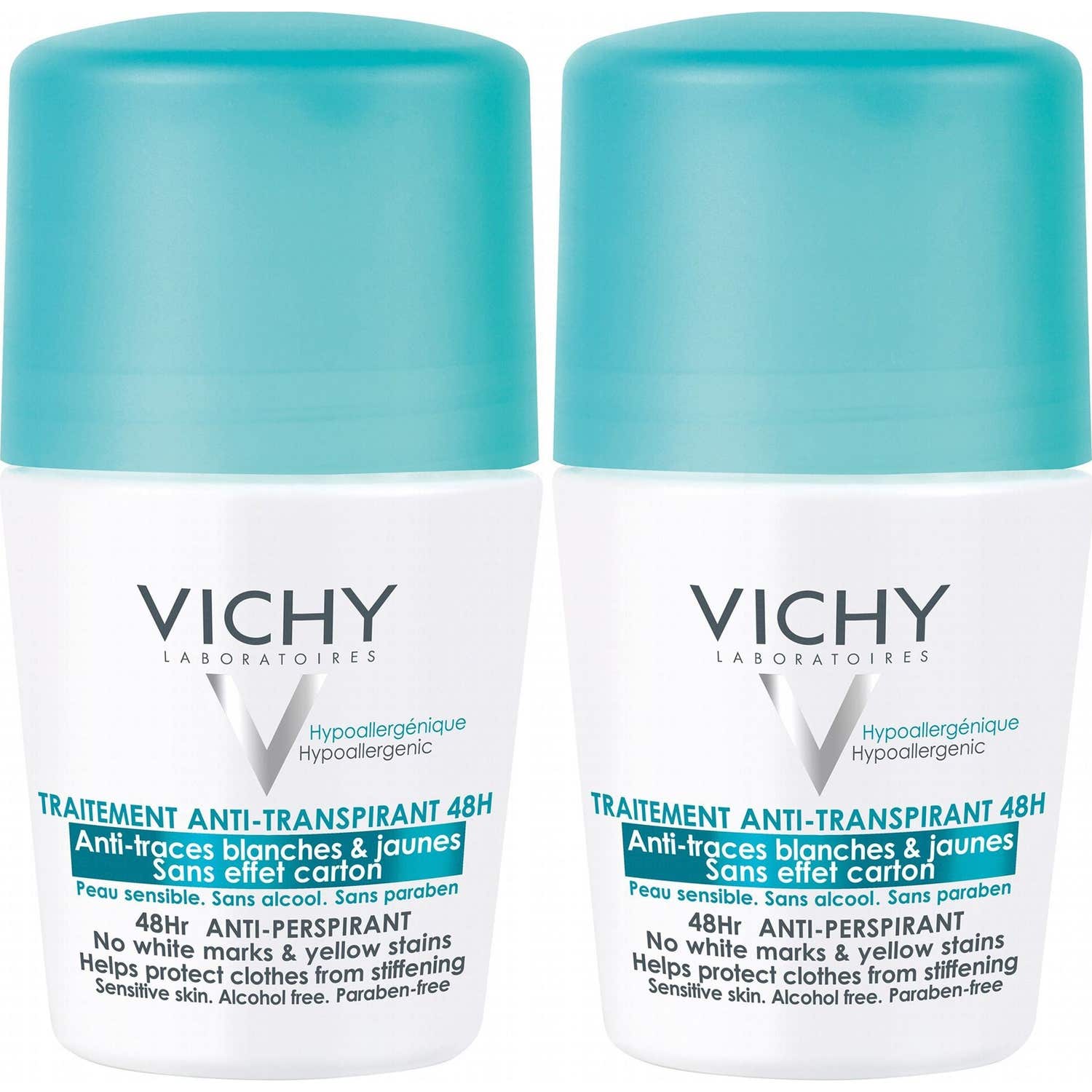 Vichy Traitement Anti-Transpirant 48h Anti Traces Blanches & Jaunes Roll-On 50ml 2 Unités