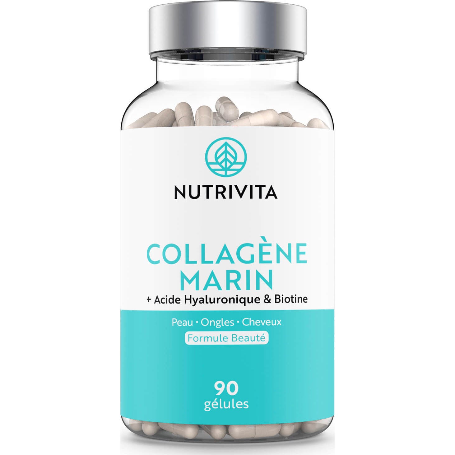 NOVOMA Collagène Marin + Acide Hyaluronique, 1000 mg de Collagene Pur Hydrolysé Type 1 & 3, Avec Vitamine C, Zinc et Biotine, Beauté de la Peau, Cheveux et Ongles, 90 gélules-image
