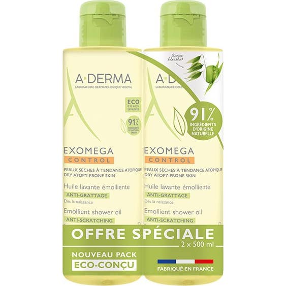 A-Derma Exomega Control Huile Lavante Émolliente 2x500ml