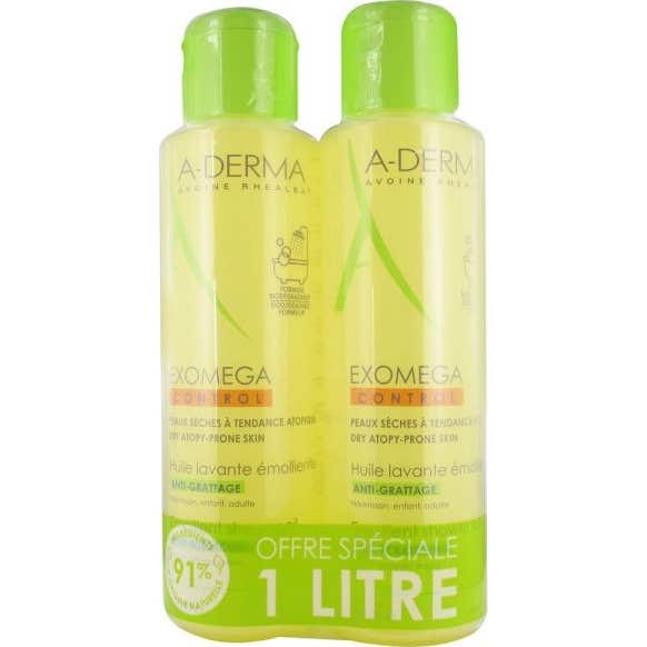 A-Derma Exomega Control Huile Lavante Émolliente 2x500ml