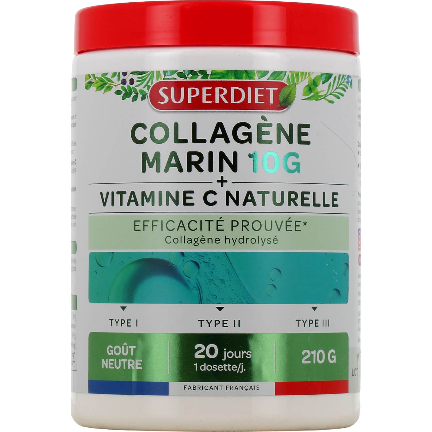 Superdiet Collagène Marin 10g + Vitamine C Naturelle 210g