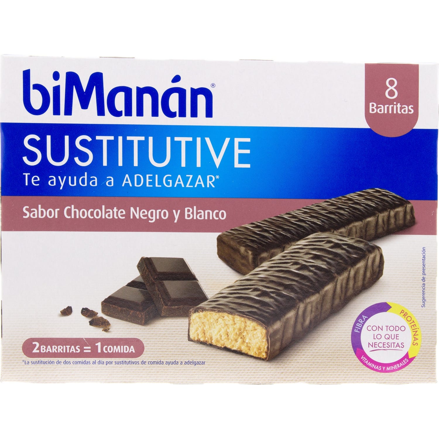biManán™ Sustitutive sabor sabor chocolat negro y blanco 8 bars