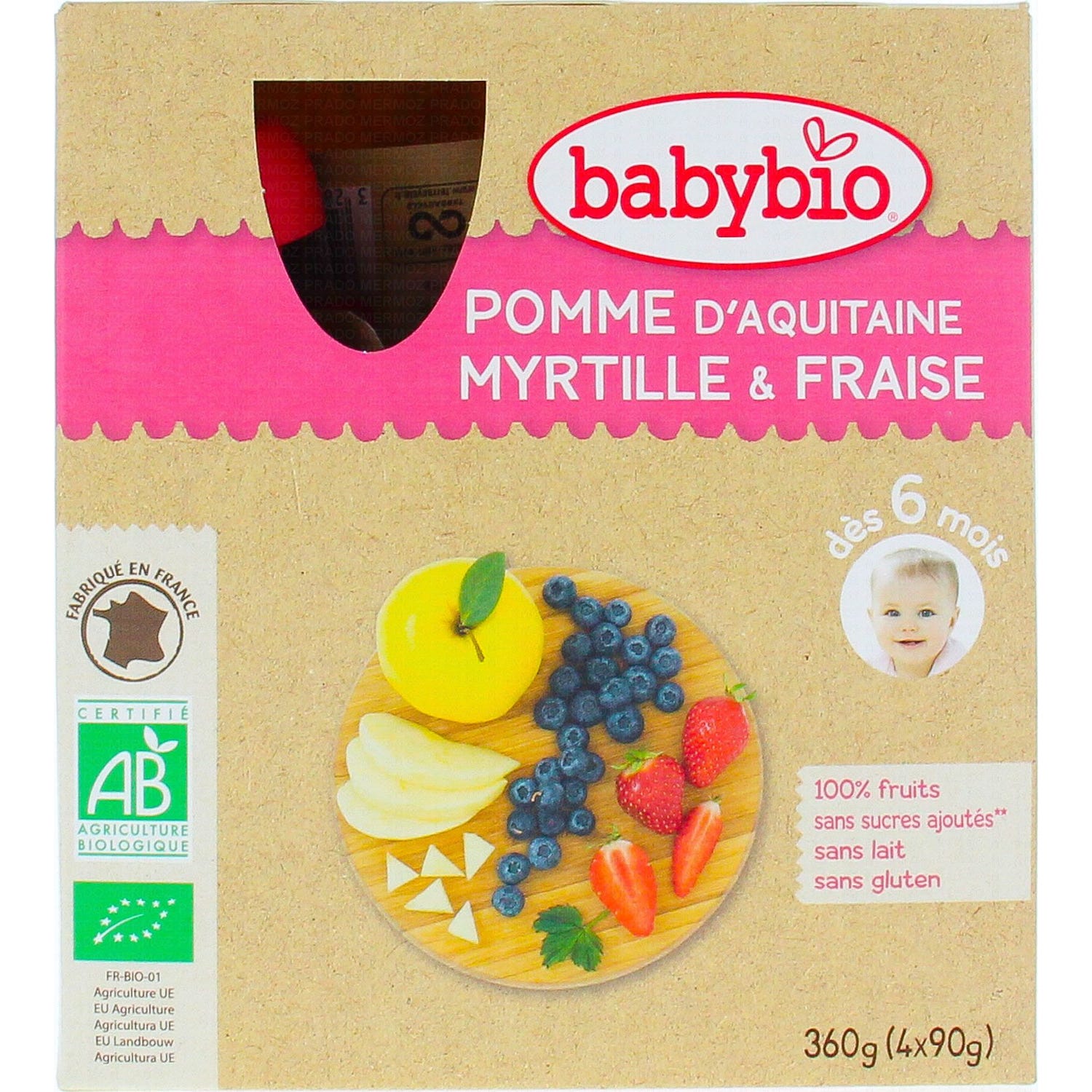 BabyBio Pomme Bleuets Myrtilles Fraise Bio 4x90 g
