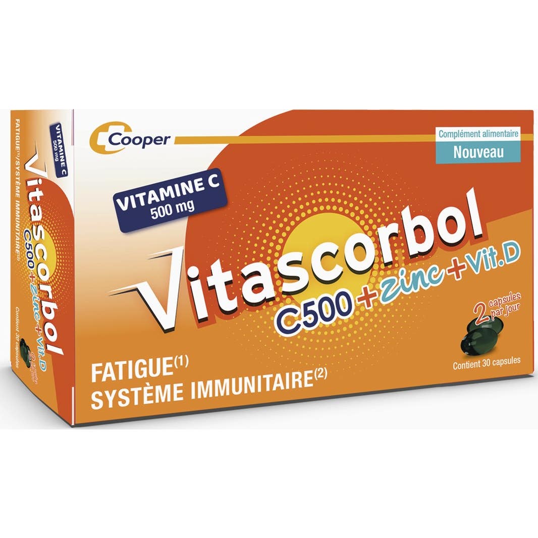 Vitascorbol Vitamine C 500 + Zinc + Vitamine D 30 Capsules