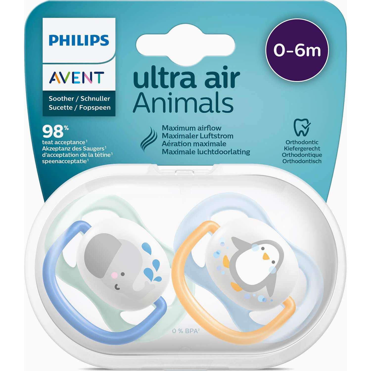 Philips Avent Sucette Ultra Air Mix Animals 6-18M 2 Unités