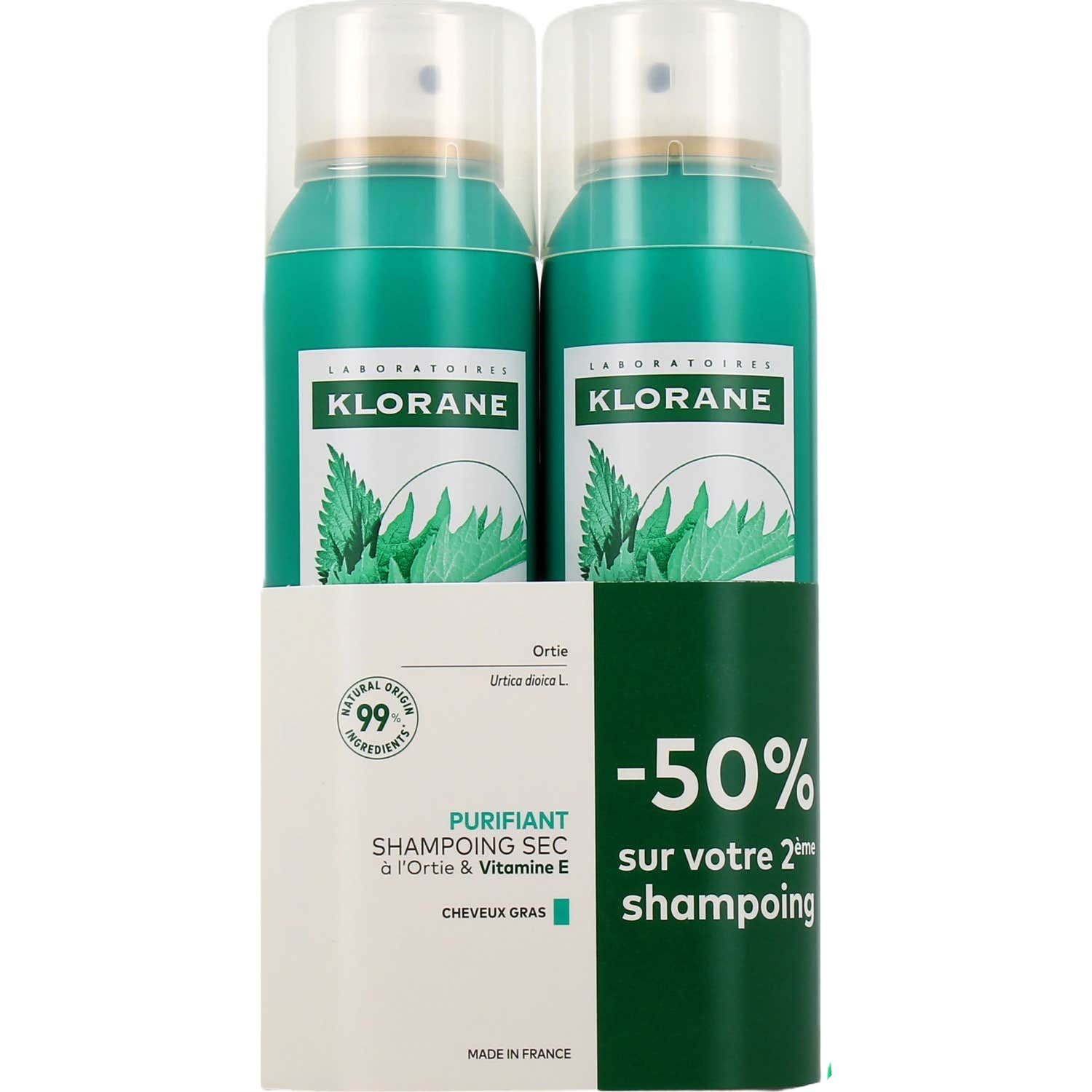 Klorane Shampooing Sec Purifiant À L’Ortie & Vitamine E 2x150ml
