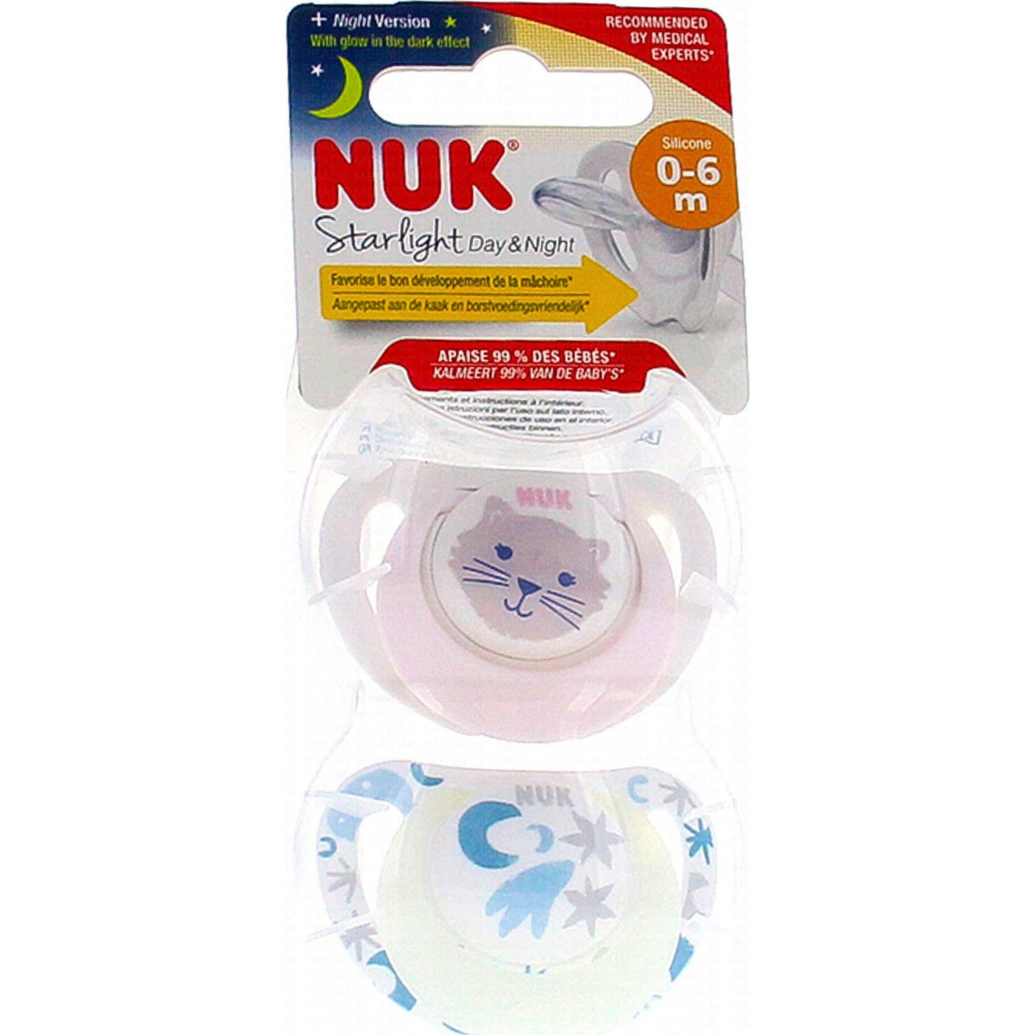 Nuk Starlight Jour et Nuit Sucettes 0-6 Mois 2uts