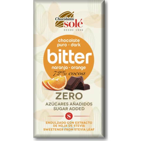 Chocolates Sole Chocolat Noir 72% Orange et Stevia Bio 100g