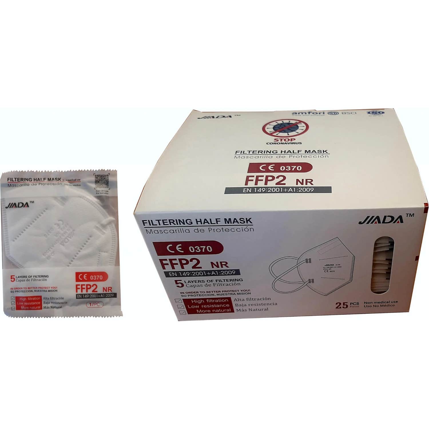 Jiada Masque FFP2 NR Blanc 25 Unités