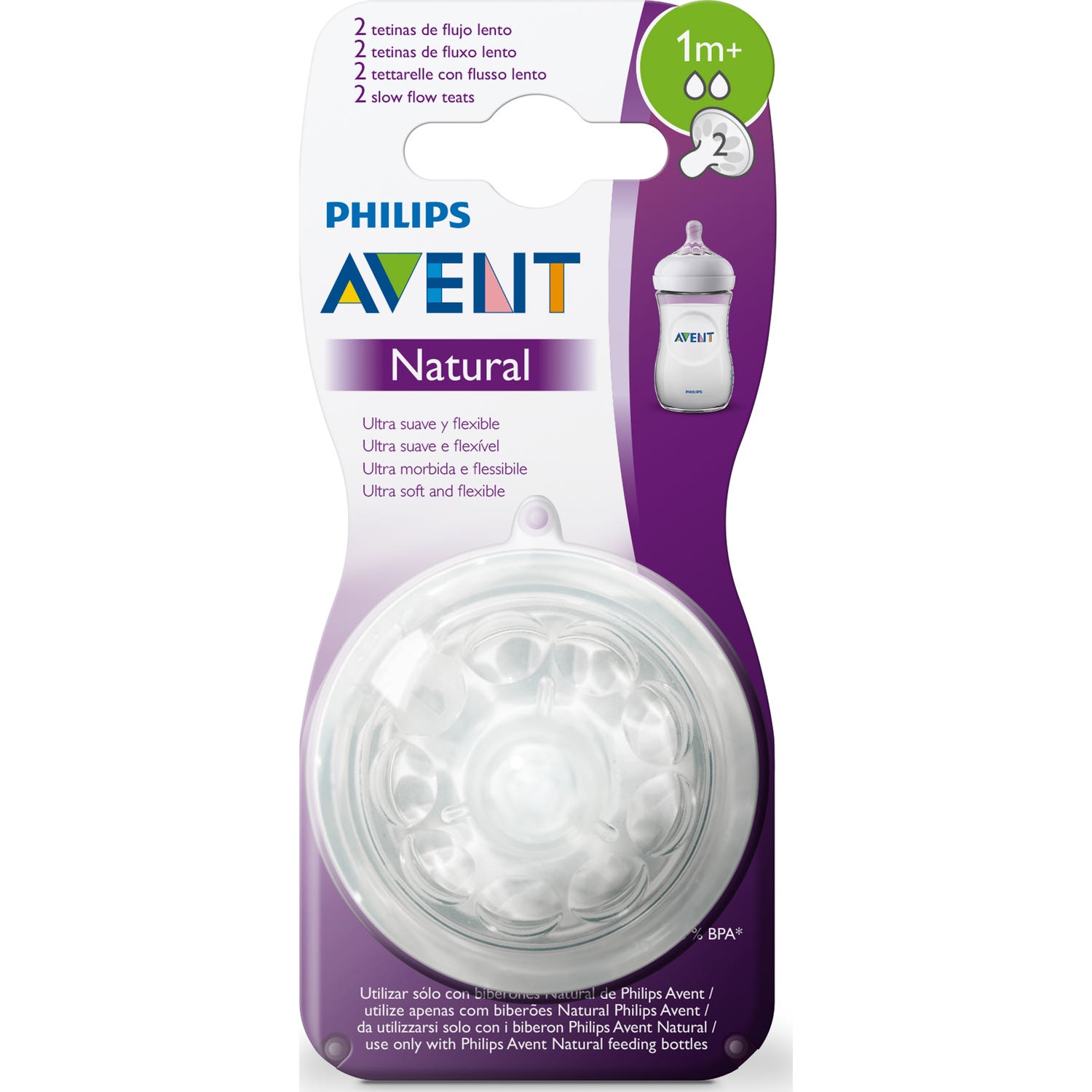 PHILIPS AVENT Lot de 2 t&eacute;tines natural 1 mois + d&eacute;bit lent -  