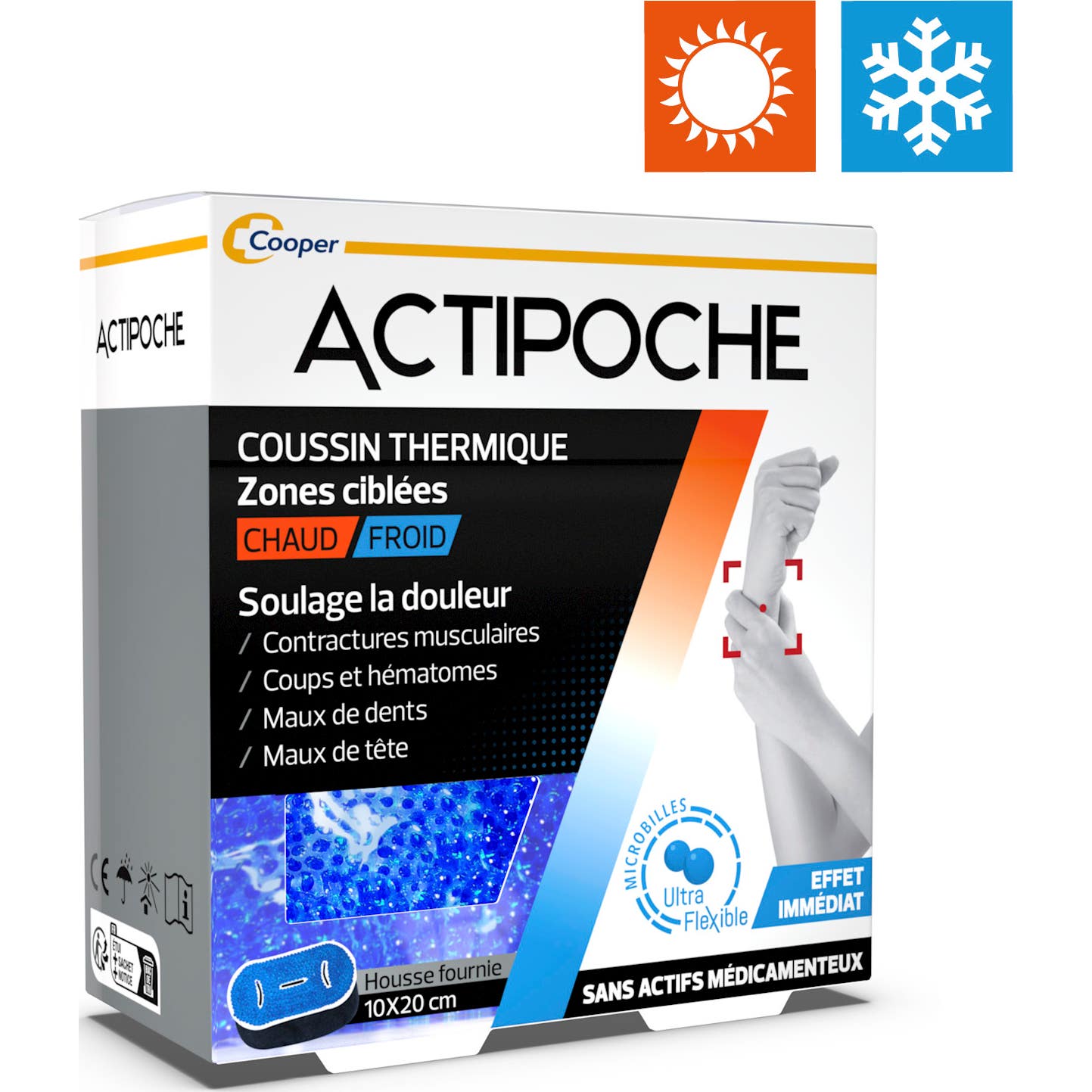 Actipoche Coussin Thermique Zones Ciblées Microbilles Froid Chaud 10x20cm