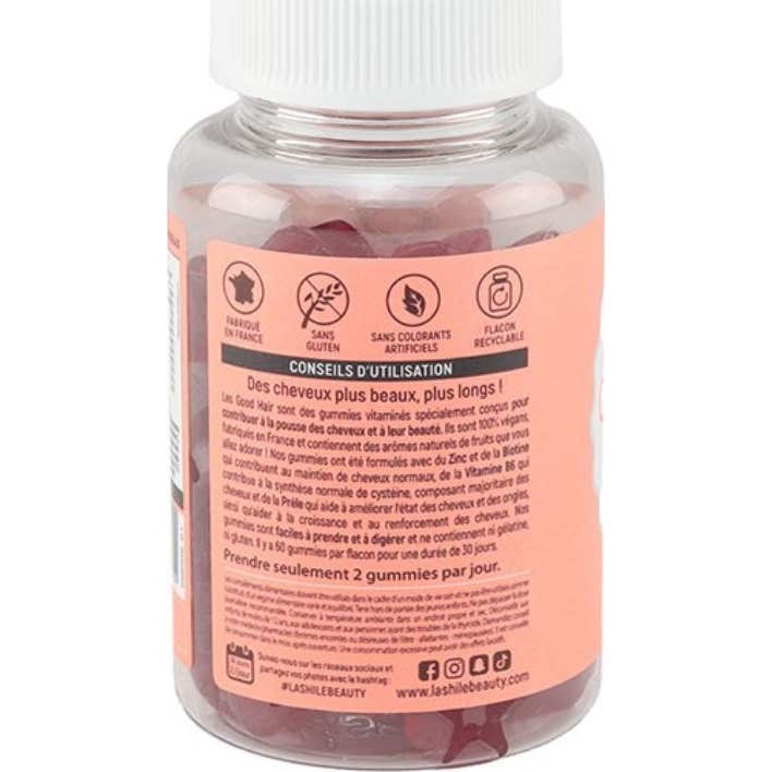 Lashilé Beauty Good Hair Vitamines Boost sans Sucre 60 gummies végans