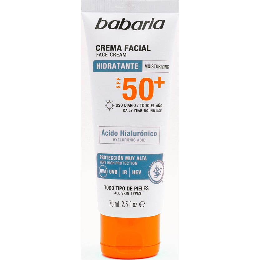 Babaria Crème Visage Hydratante Spf50+ Acide Hyaluronique 75ml