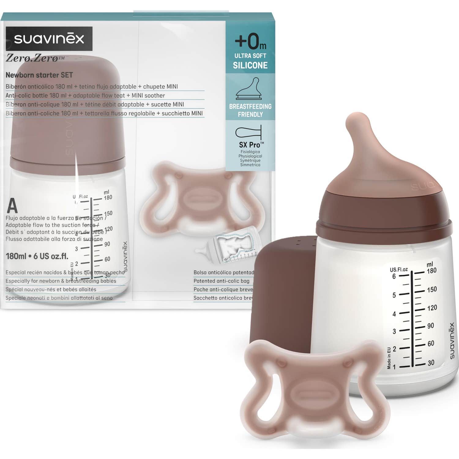 Suavinex Pack Zero Zero Sucette + Biberon Foncé