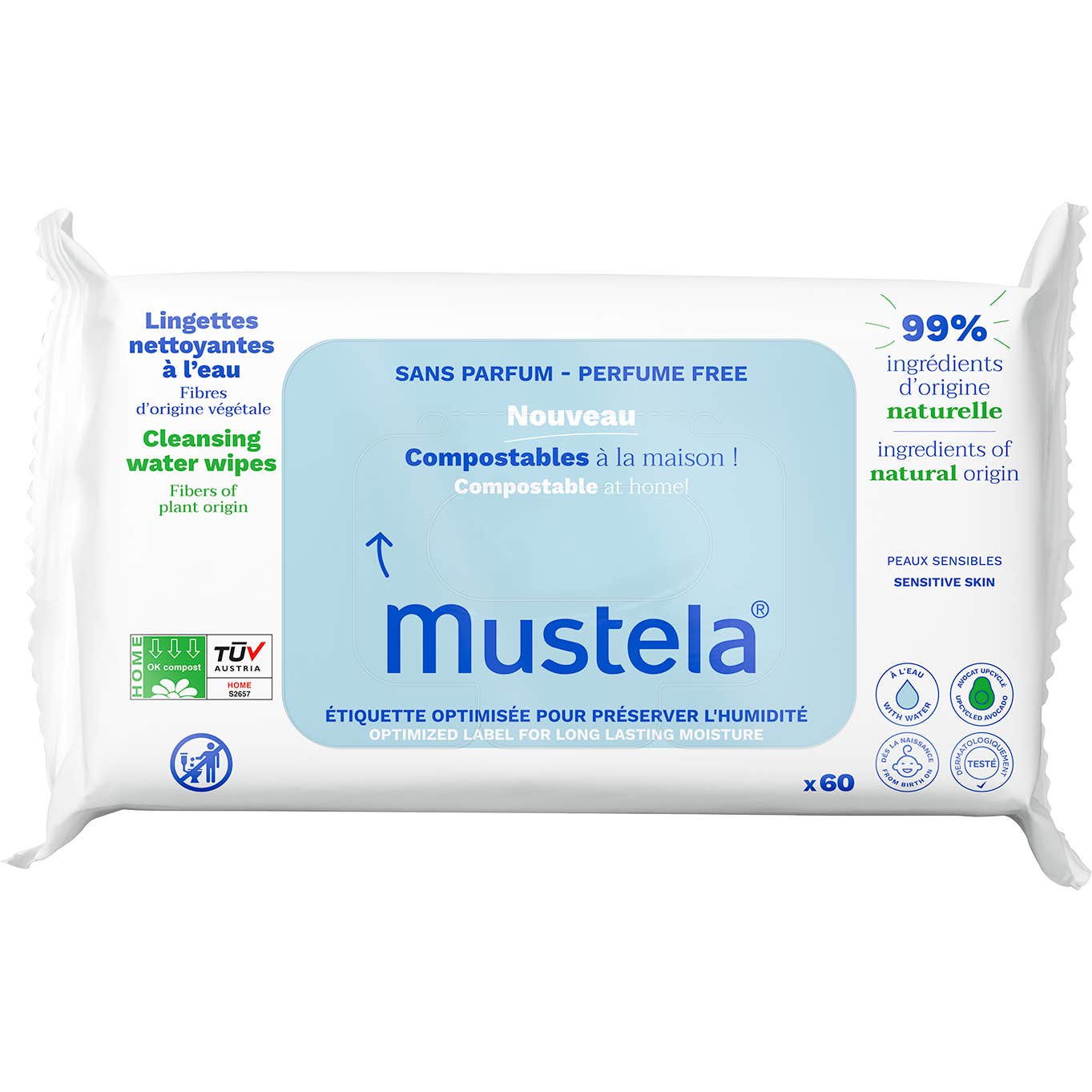 Mustela Lingettes Nettoyantes À L'Eau Sans Parfum 60 Lingettes