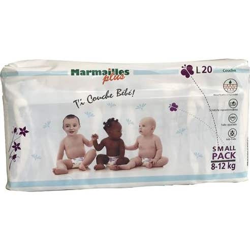 Marmailles Plus Couches bébé taille L20 (8-12kgs) 20 couches