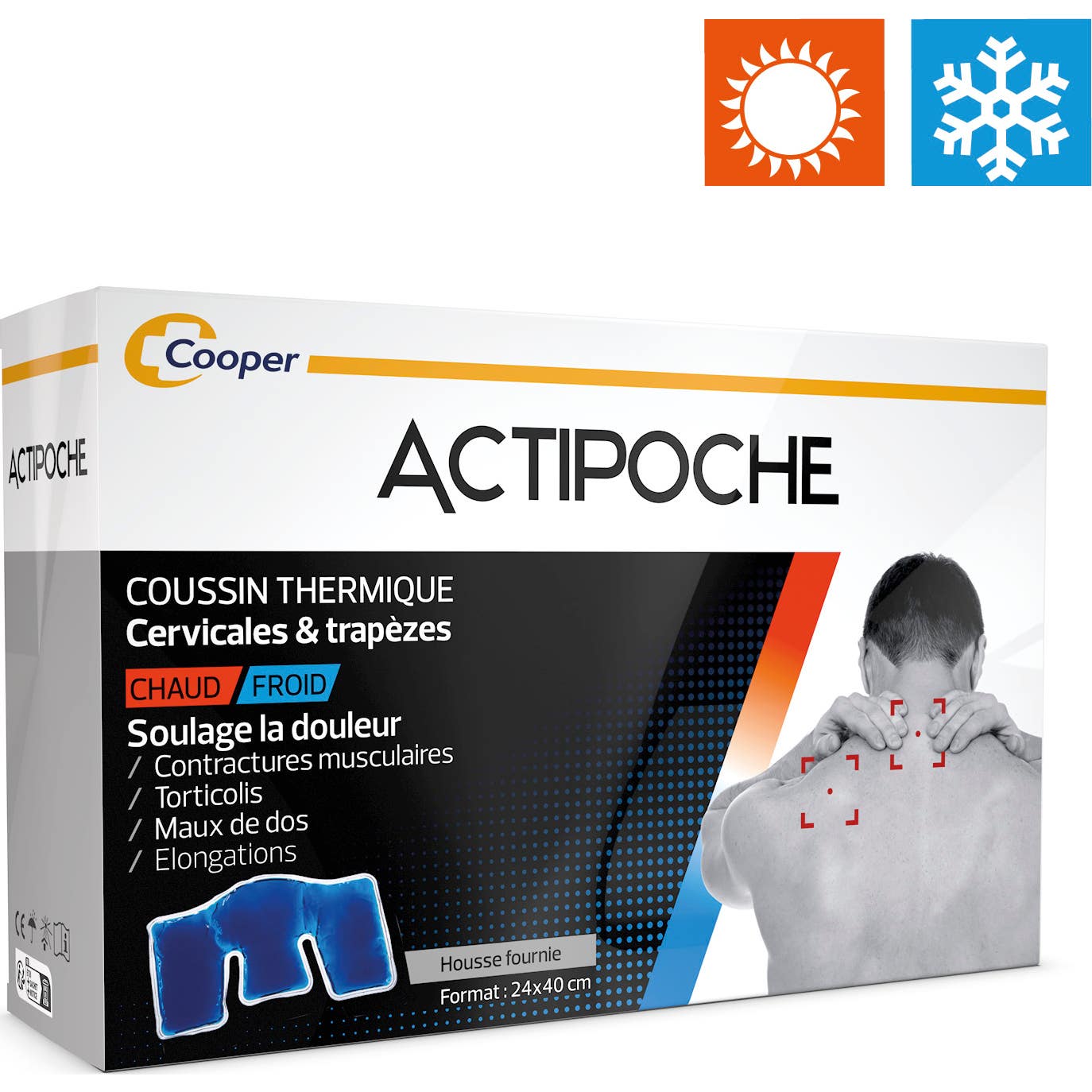 Actipoche Coussin Thermique Chaud/Froid Cervicales Et Trapèzes 24x40cm