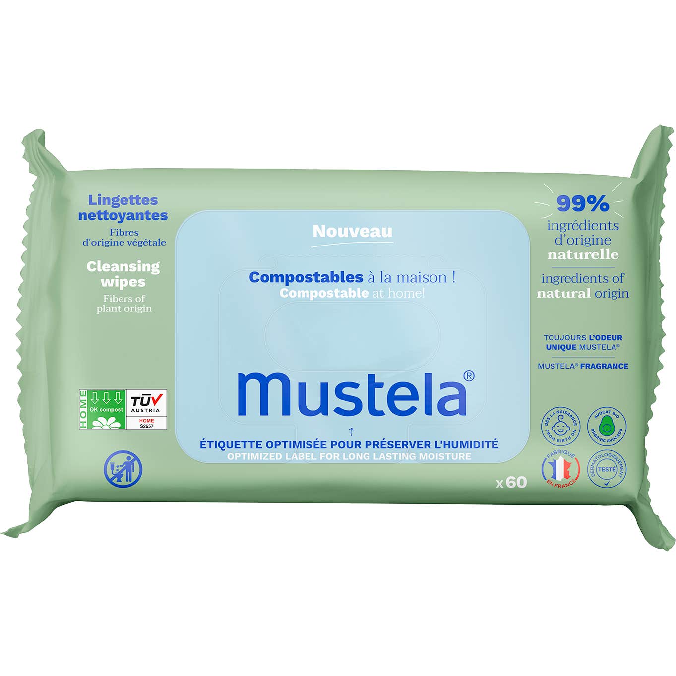Mustela Lingettes Nettoyantes Compostables Avec Parfum 60 Lingettes