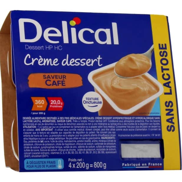 Delical Crème Dessert Hp HC Sans Lactose Café 4x200g
