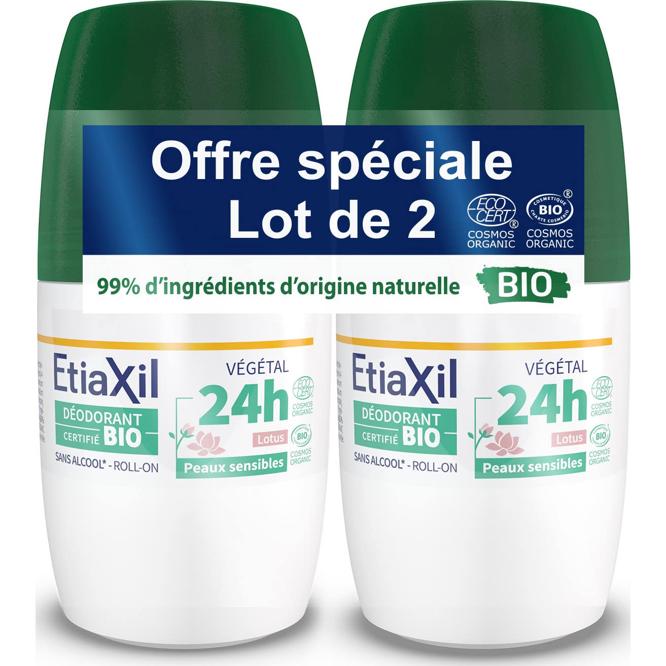 Etiaxil Déodorant 24H Bio Végétal Lotus Roll-On 2x50ml