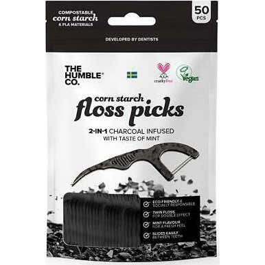 The Humble Co. Floss Picks Charcoal - 50 pcs