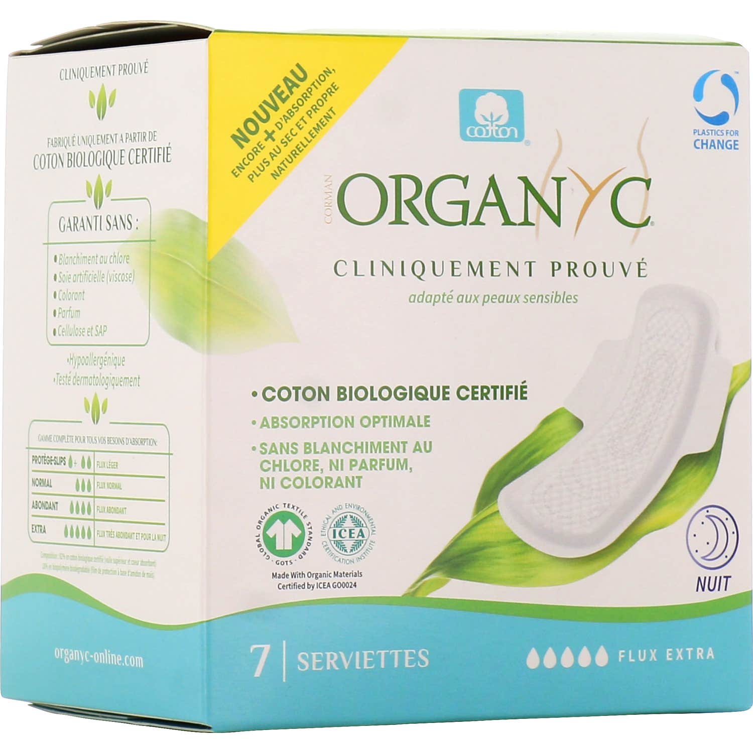 Organyc Serviettes Epaisses Flux Extra Nuit 7uts