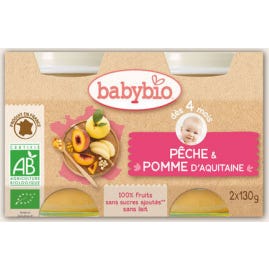 Babybio Petits Pots Pêche Pomme Bio dès 4 mois 2x130g