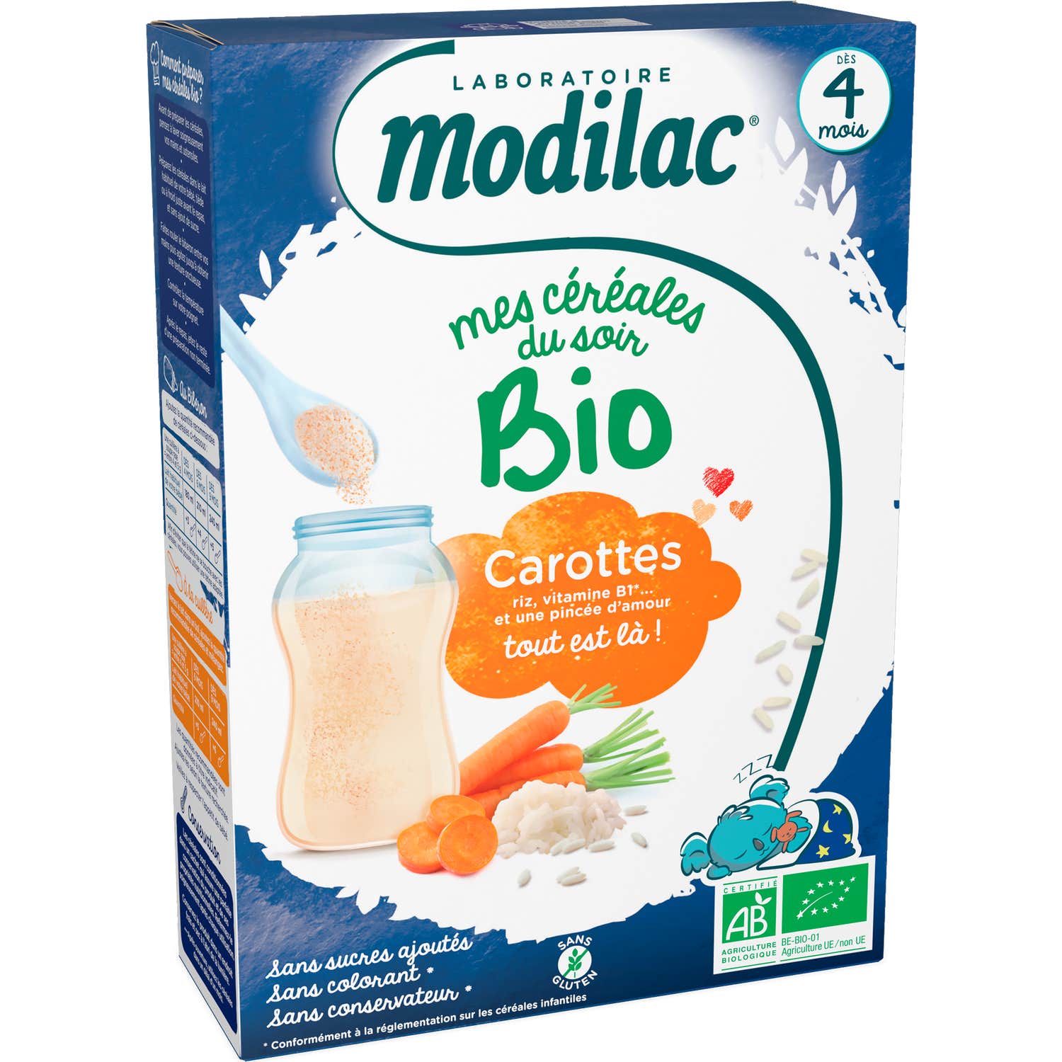 Modilac Mes Céréales Du Soir Bio Carottes 4 Mois 250g