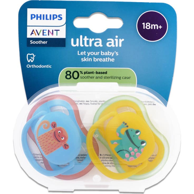 Philips Avent Eco UltAir Sucettes 18M+ Deco Bleu Jaune 2uts