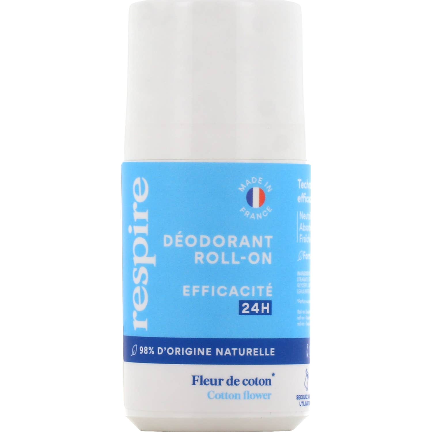 RESPIRE D&eacute;odorant roll-on Fleur de coton - Efficace 24h -  