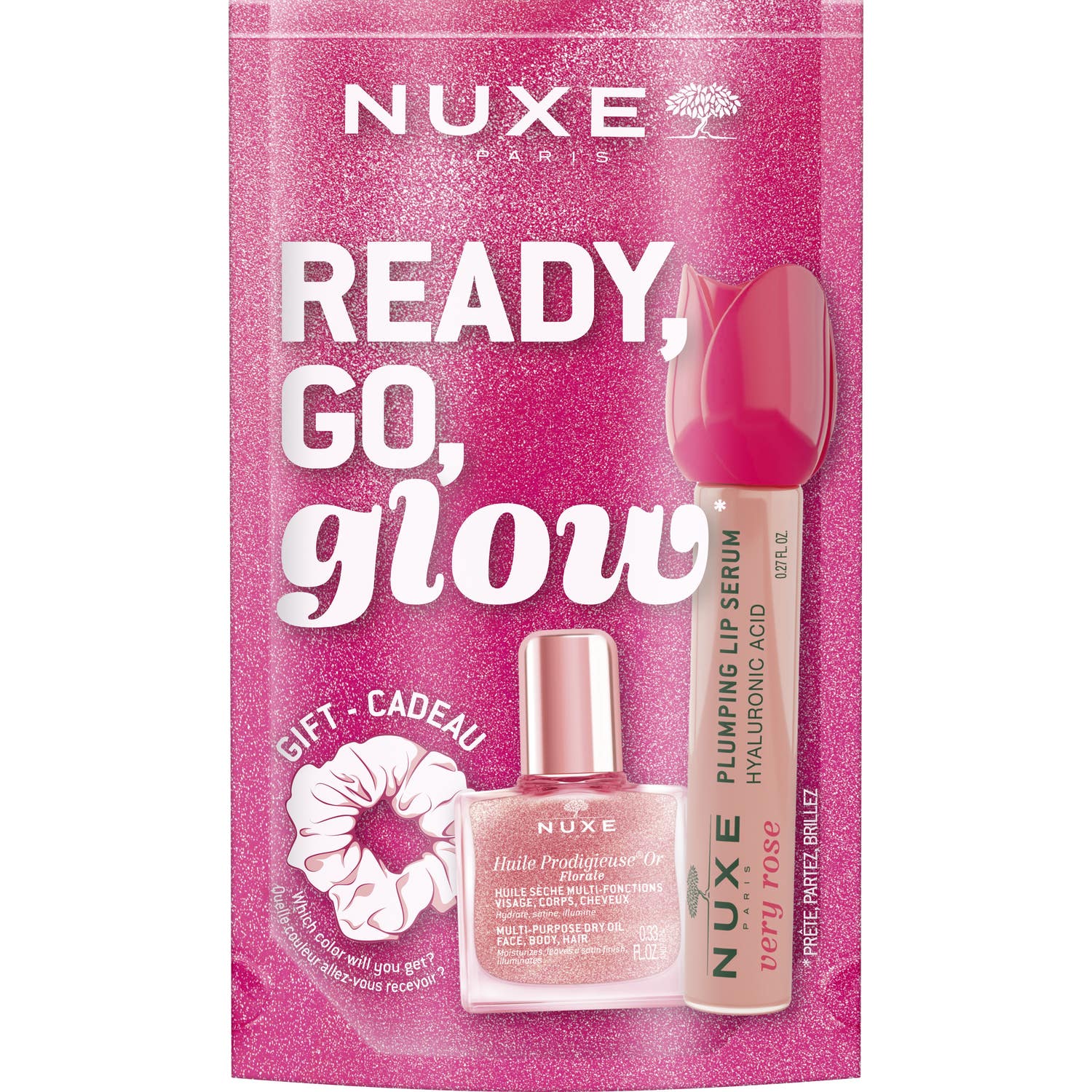Nuxe Glow On The Go Soin Lèvres Very Rose + Huile Or Florale 10ml + Chouchou