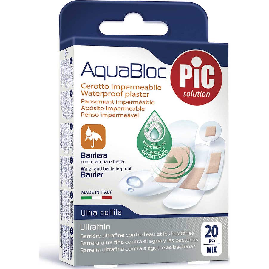 PiC Aquabloc avec pansement adhésif bactéricide 20 pcs assortiment