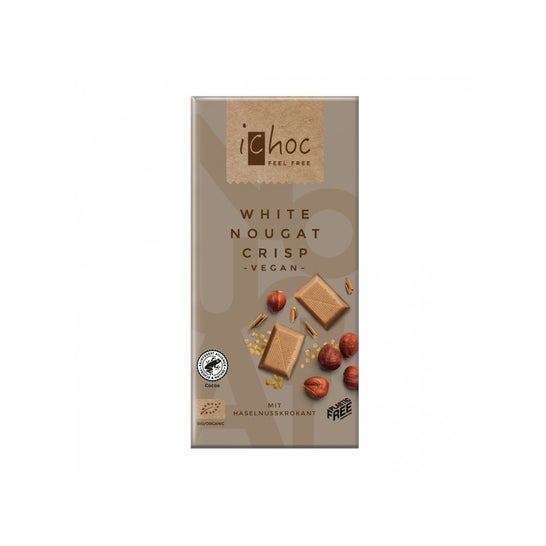 iChoc Chocolate Blanco y Turrón de Avellana Nougat Bio 80g