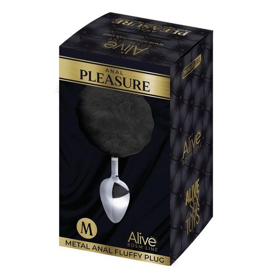 Alive Anal Pleasure Plug Lisse Métal Pompon Noir Taille M 1ut