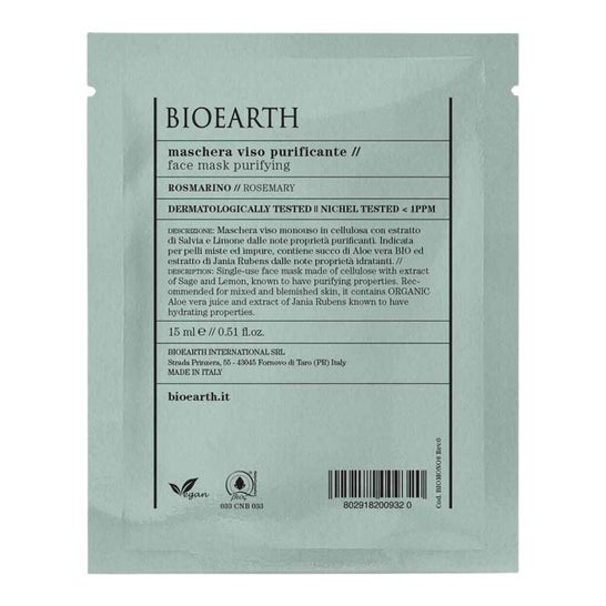 Bioearth Masque facial purifiant à dose unique au romarin 15ml
