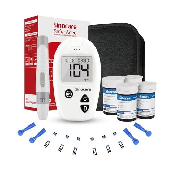 Sinocare Safe Accu Kit Lecteur Glucomètre + 100 + Ponction