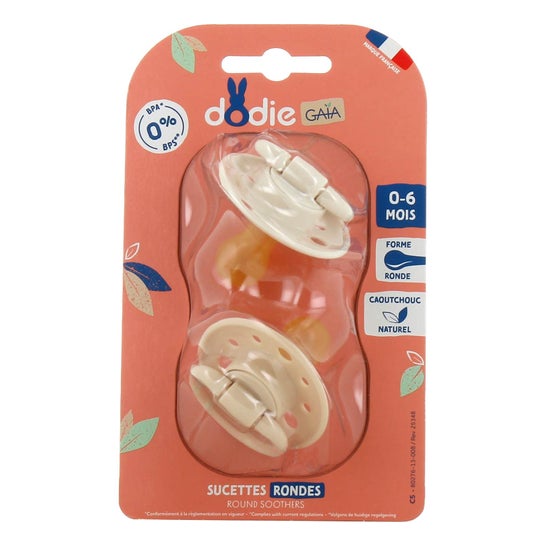 Dodie Gaia Set Sucettes Rondes Caoutchouc Sable 0-6m 2 Unités
