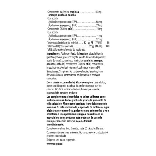 Solgar super complexe d'huile de foie de morue 60 gélules molles
