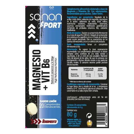 Sanon Sport Magnésium + Vitamine B6 Citron 20comp