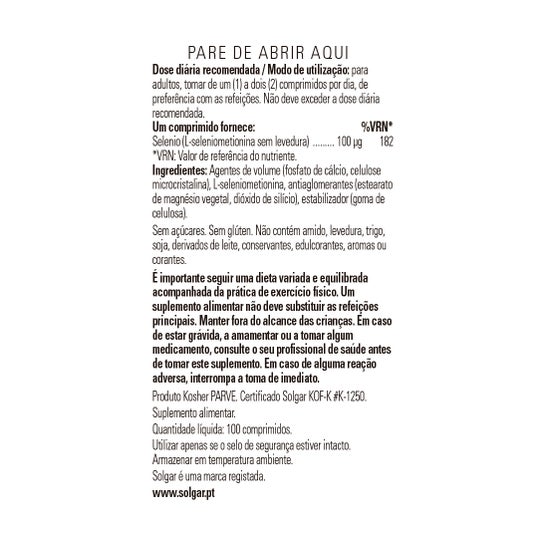 Solgar Selenium 100mg 100 Comprimés