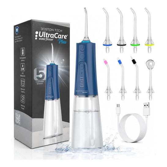 Irrigateur Dentaire Portable Aquapik UltraCare Plus 8 Embouts 5 Modes 300 ml (Bleu)