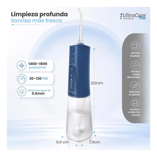 Irrigateur Dentaire Portable Aquapik UltraCare Plus 8 Embouts 5 Modes 300 ml (Bleu)