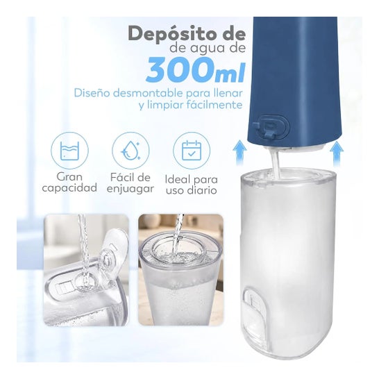 Irrigateur Dentaire Portable Aquapik UltraCare Plus 8 Embouts 5 Modes 300 ml (Bleu)