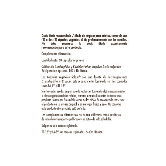 Solgar Advanced Acidophilus Plus 60 gélules végétales