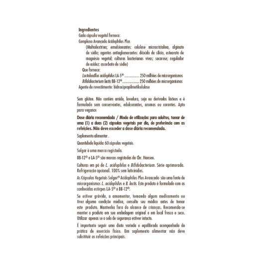 Solgar Advanced Acidophilus Plus 60 gélules végétales