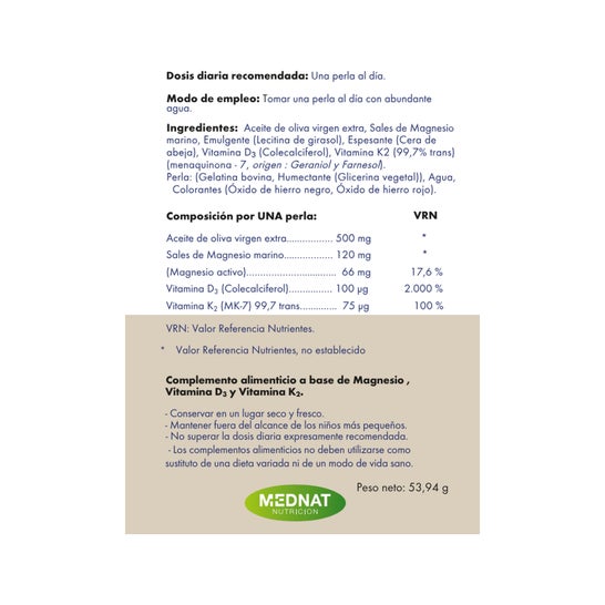 Mednat Vitamine D3+K2+Mg 60 Gélules