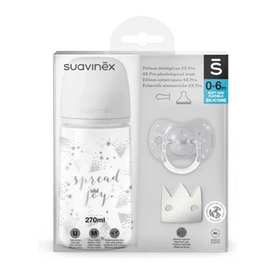 Suavinex Coffret Spread Joy 0-6m Gris Biberon + Sucette + Clip