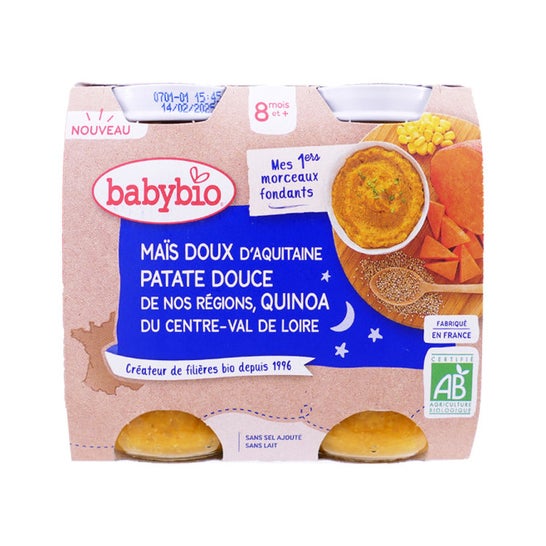 BabyBio Bonne Nuit Mais Patate Douce Quinoa 8m+ Bio 2x200g